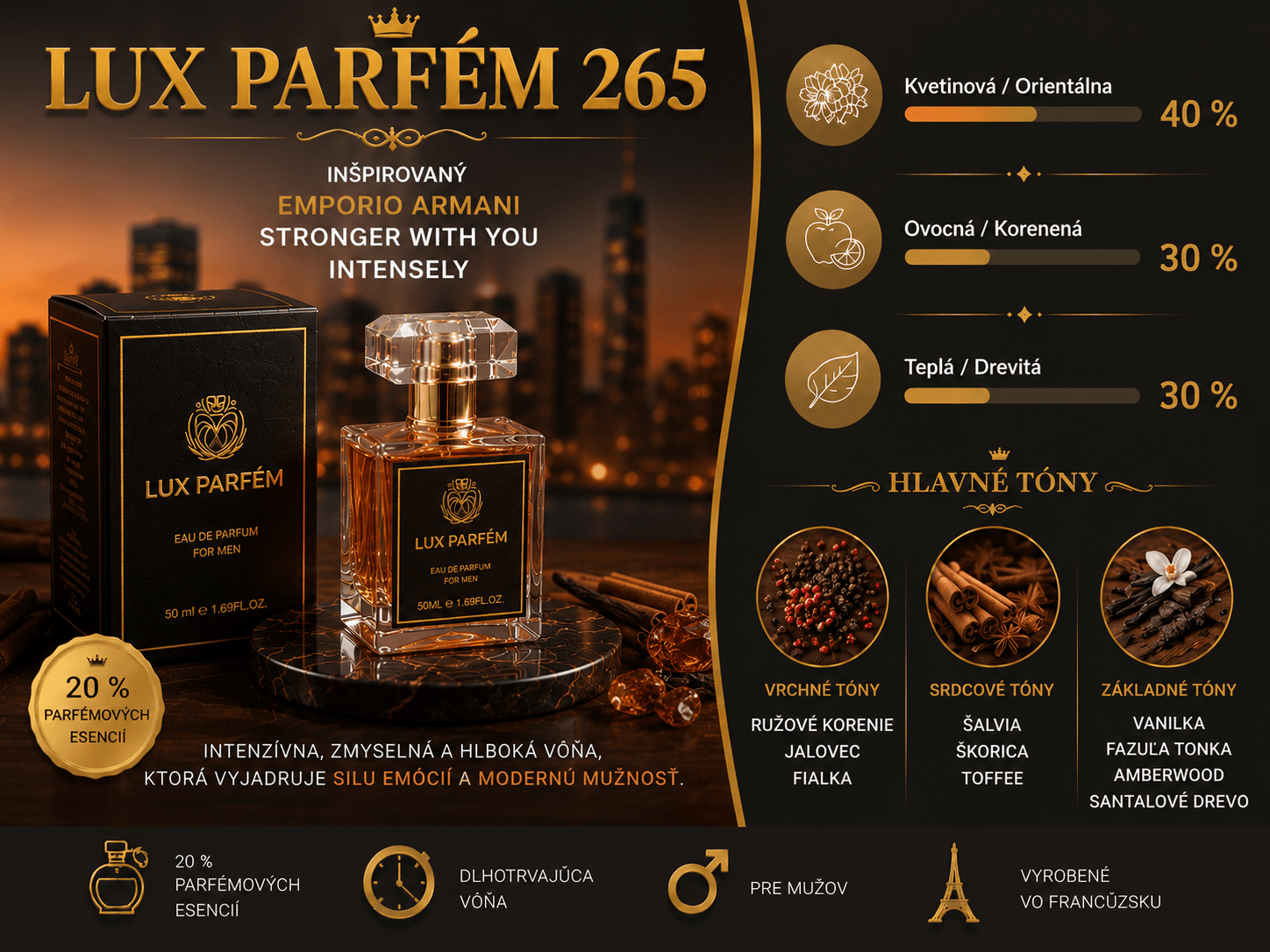 Lux Parfém 265 - Inšpirovaný  Emporio Armani Stronger With You Intensely